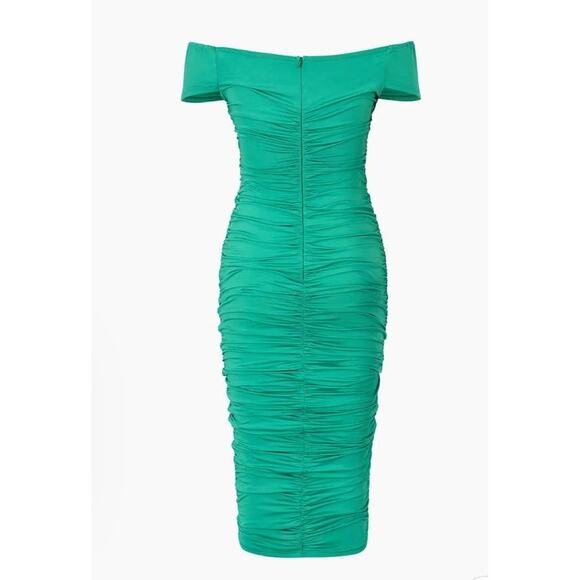 Micas Emerald Off the Shoulder Ruched Midi Dress - M - Picture 7 of 7